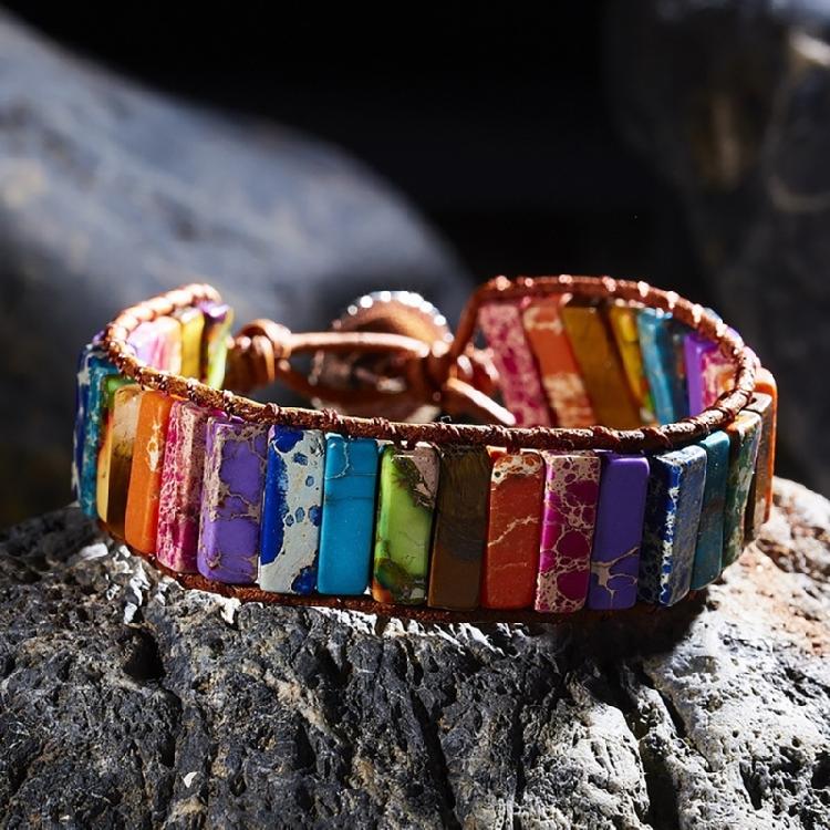 Stone Wrap Leather Bracelets Vintage 2 Strands Multilayer Woven for Women Men