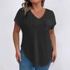 Plus Size Women's V-Neck Short Sleeve Loose Pullover T-Shirt - Solid Color for Spring/Autumn 2026