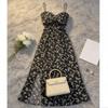 Floral Tube Top Dress Women's Inner Cover Waist Split Suspender Black Long Skirt Spring New Coffee Break Dress