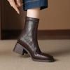 New Korean Version Leather Women's Medium Boots Rear Zipper Large Size Women's Boots Round Head Square Heel Comfortable Rubber Sole Martin Boots