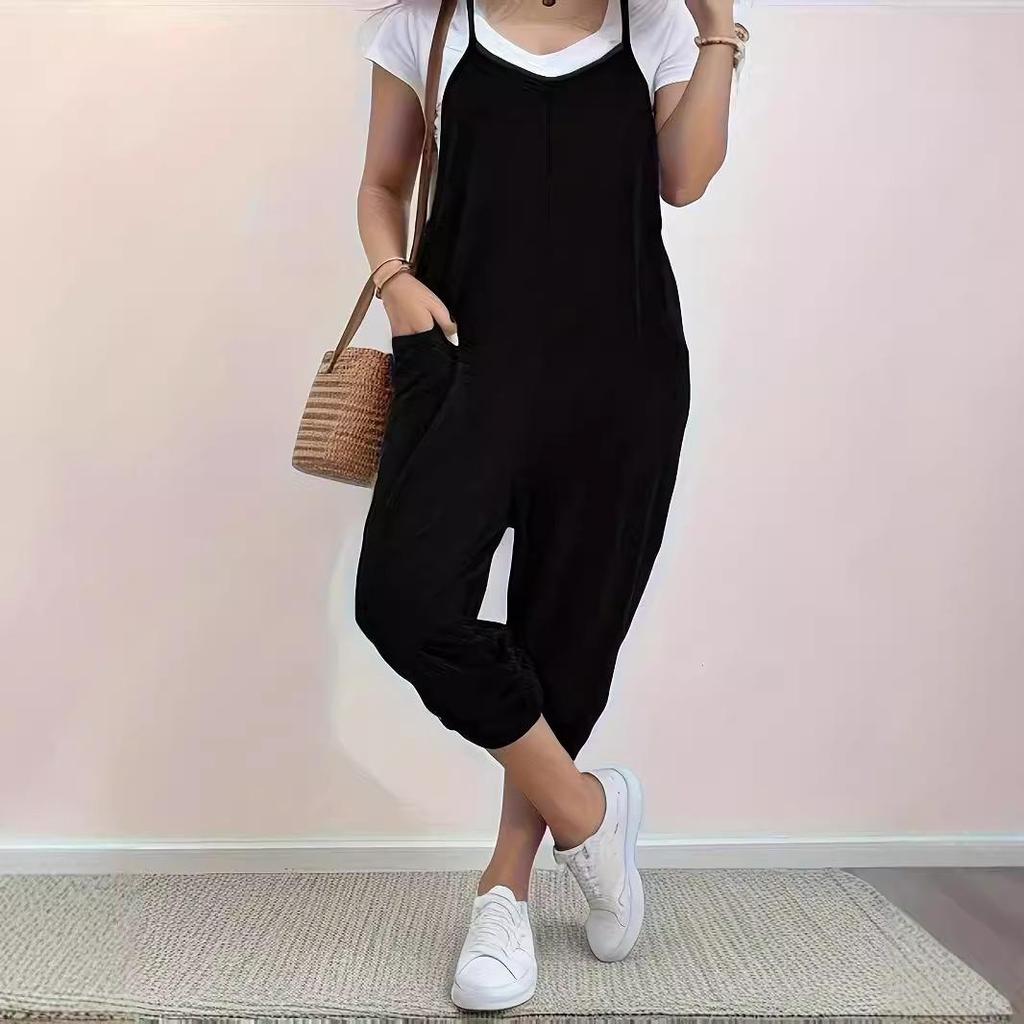 Autumn 2026 Solid Color Pocket Suspenders Jumpsuit Women's Overalls