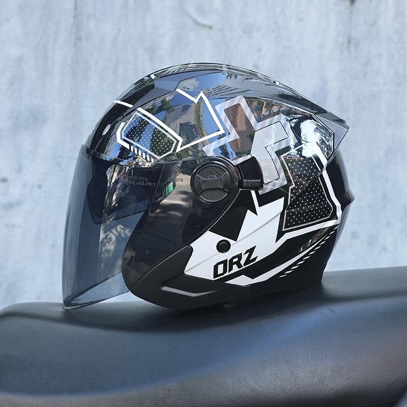 Orz-705-Retro Half Helmet Men's and Women's Four Seasons Dual Lens Electric Bicycle Helmet Pedal Universal Coverage Helmet