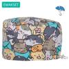 Women's Long Hair Medical Scrub Cap Dental Anesthesia Skeleton OBGYN Print Surgical Hat Adjustable Euro Style for Nurse Doctor
