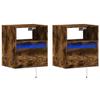 VidaXL Tables de chevet murales avec lumières LED 2 pcs chêne fumé, table de chevet flottante, support de téléphone, table 3307984
