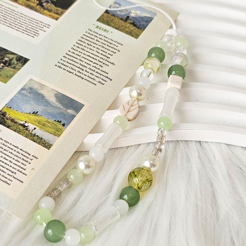 Kinesisk Stil Teal Grønn Telefon Lanyard Y2K Perlebesatt Mobiltelefonkjede Håndleddsstropp For Jenter Vintage Telefonanheng Nøkkelring