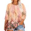 Women's Print Round Neck Plus Size Tops 3/4 Sleeves Elegant Shirt Tops