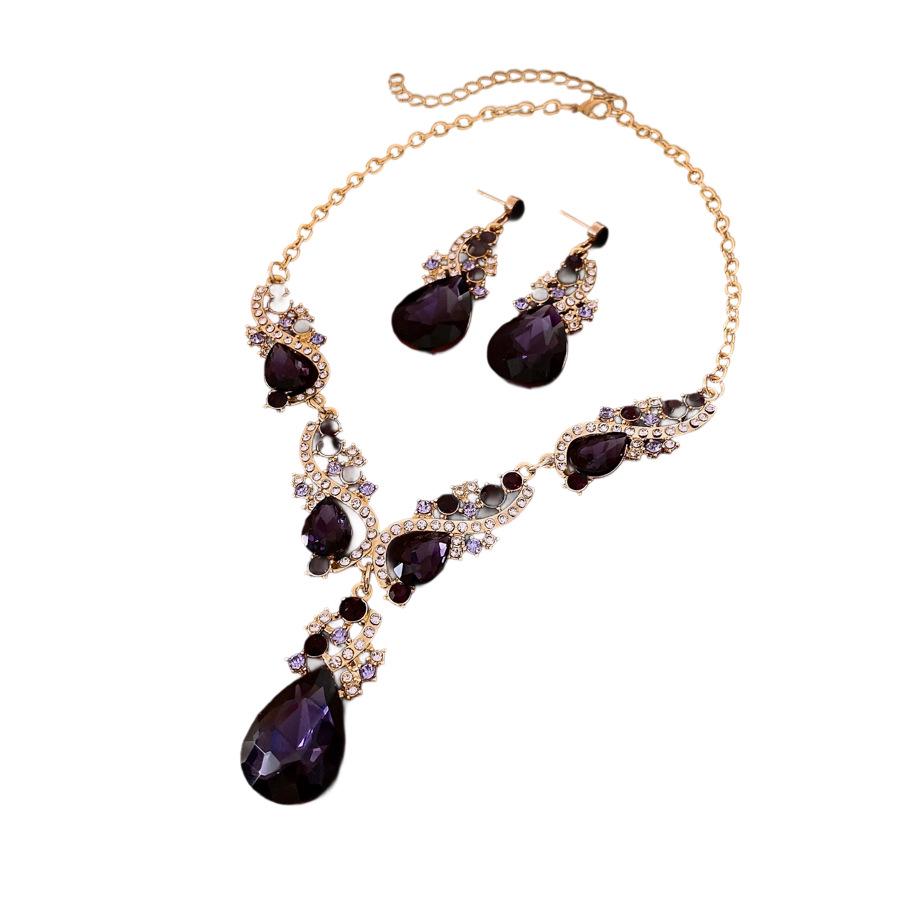 Französisches Gericht Strass-Wassertropfen Schmuckset: Luxuriöses Halsketten- und Ohrring-Set für Damen