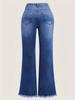 European & Korean Style Women's Plus Size Embroidered Micro-Flare Washed Denim Jeans