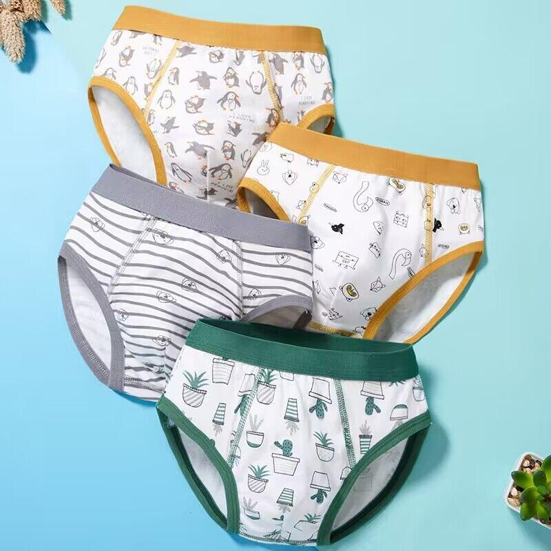 4Pc/Lot Children's Cute Cartoon Panties Boys Pure Cotton Underwear Soft Colorful Underpants Briefs