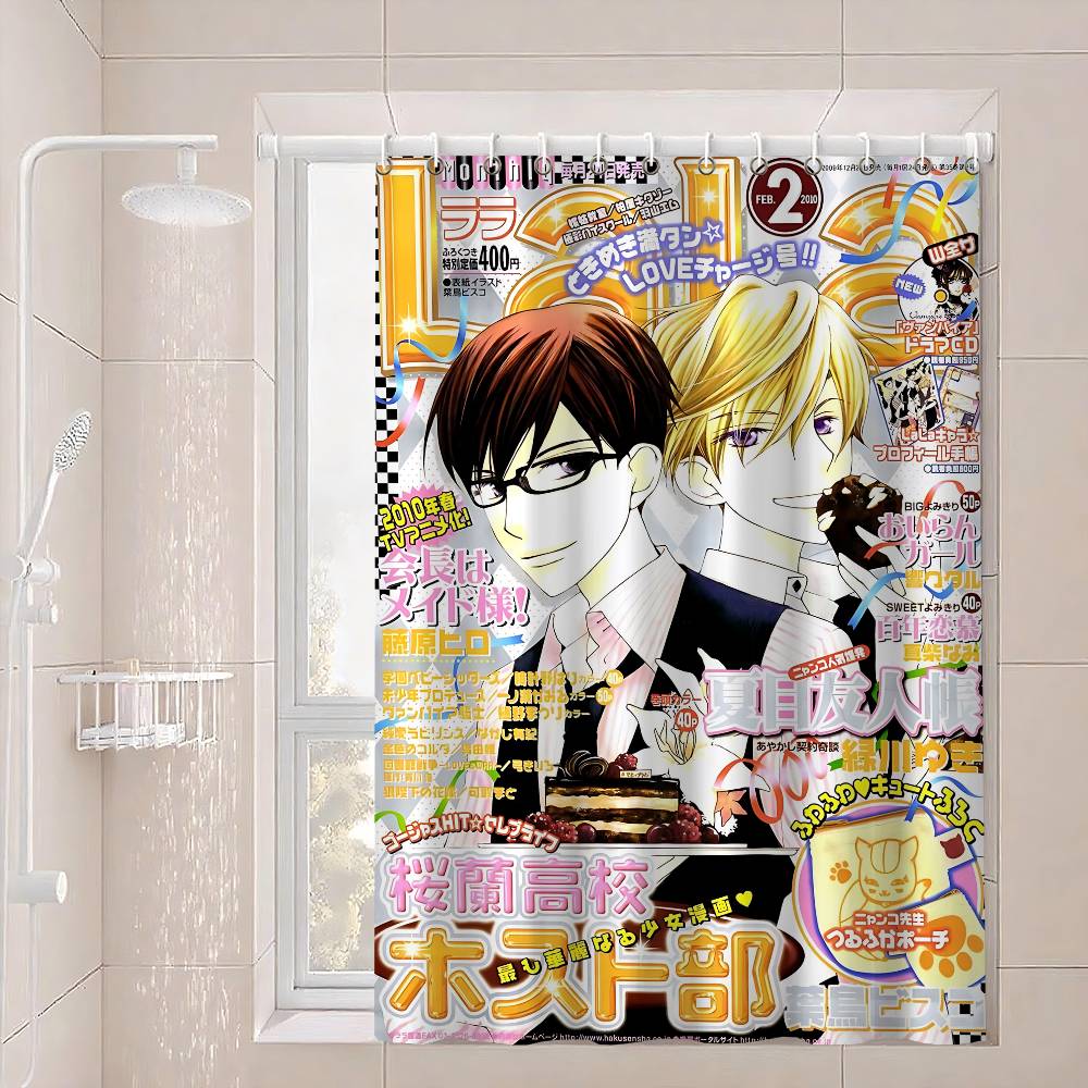 Anime Ouran High School Host Club Pink Waterproof Polyester Shower Curtain Waterproof Bathroom Curtain Liners 90X180Cm