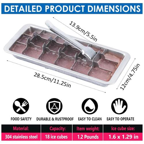 Lyanny Stainless Steel Ice Maker with Lever, 2-in-1 Stainless Steel Ice Maker and Ice Cracker, 18-Slot Ice Tray for Freezing, Metal Ice Cubes, Metal I