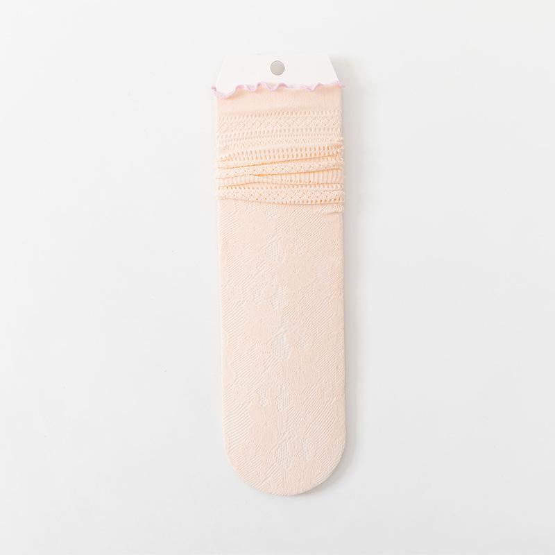 

Women s Summer Thin Cutout Lace Lace Solid Color Mesh Breathable Pile Socks 1 pair тілесний
