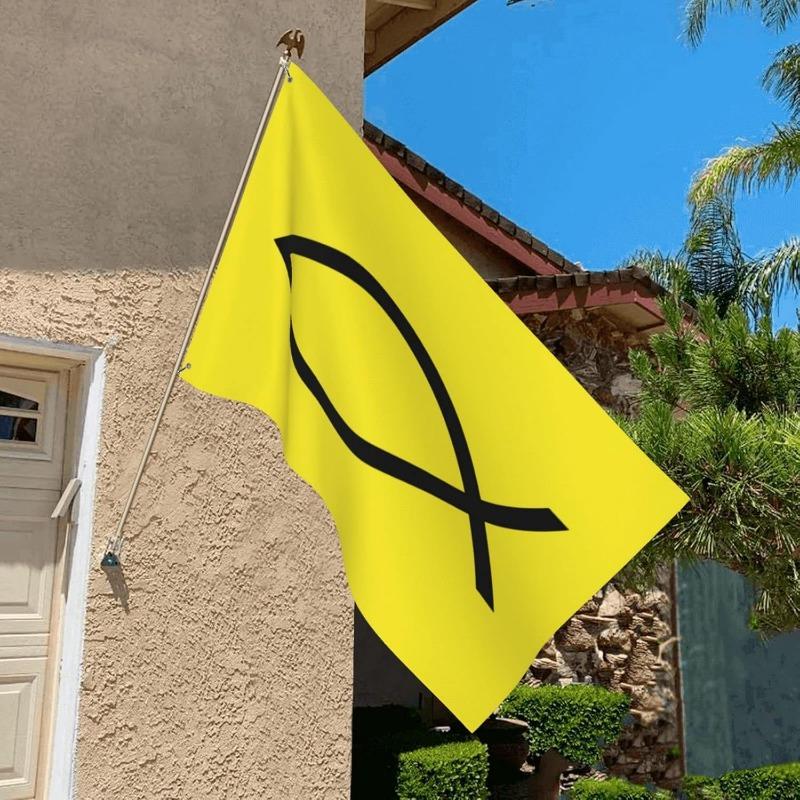 1pc Jesus Christ Fish Flag, 3x5 Feet, Single-sided, Polyester, Vibrant Colors, UV Resistant, 90x150cm (3x5ft), No Electricity Required, Made of 100% P