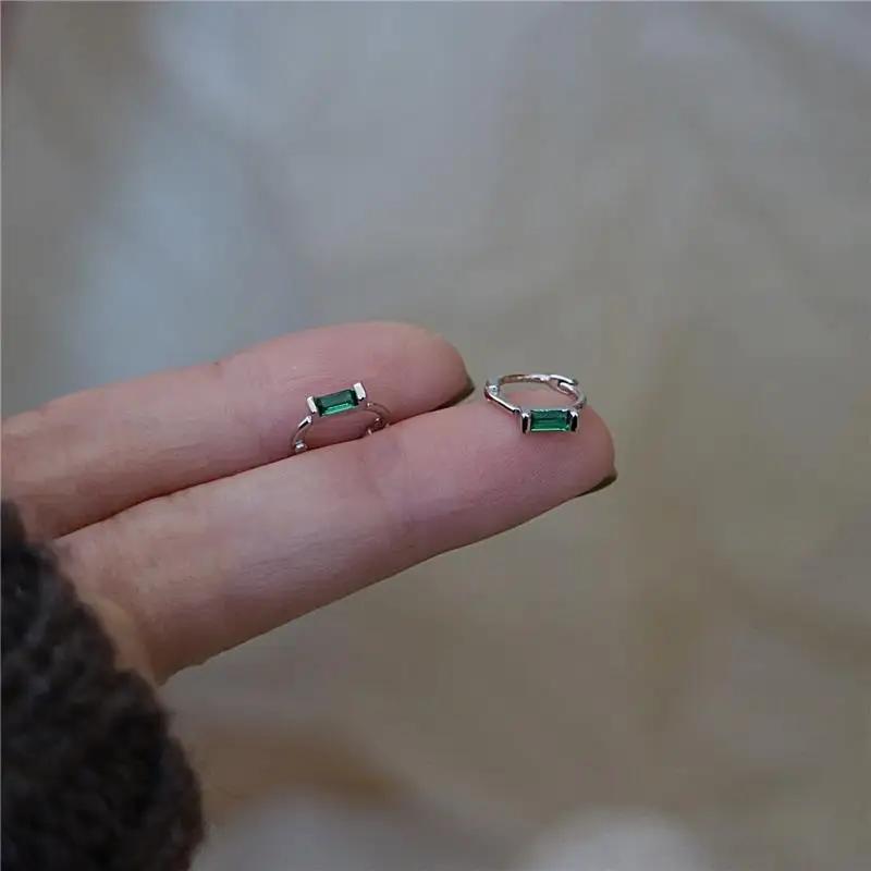 Sell Trendy 925 Silver Squre Green Hoop Earrings for Women Real Silver Ear Studs Initial Earrings