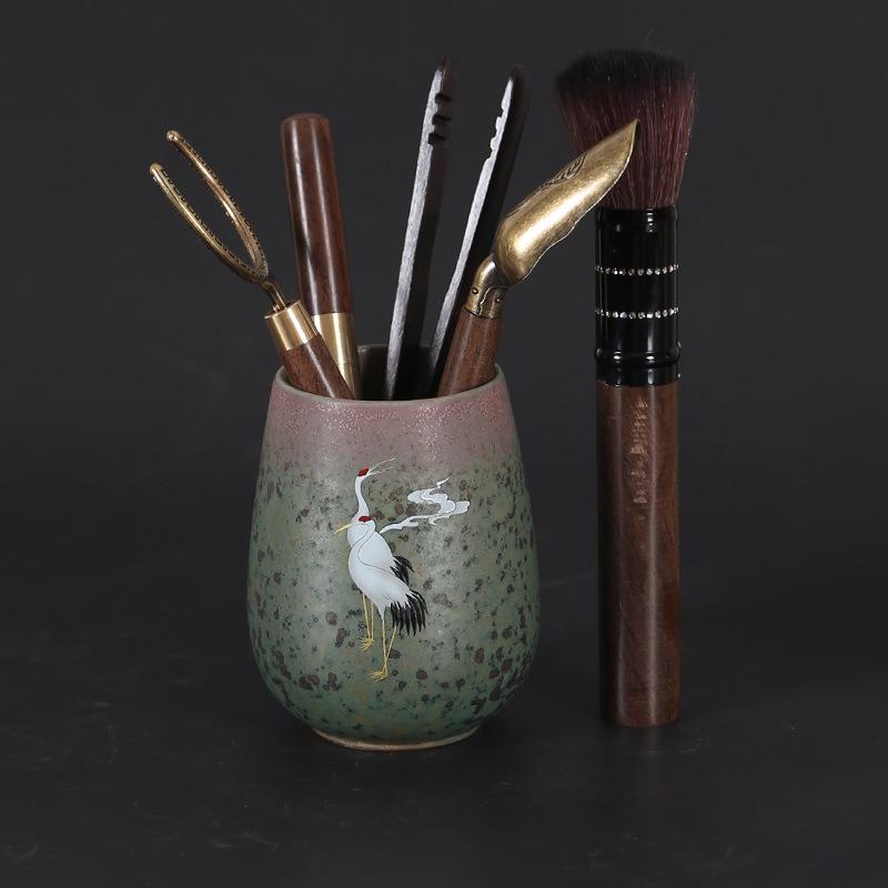 Kettle and Six Gentlemen Tea Ceremony Set - Coarse Pottery & Alloy Accessories
