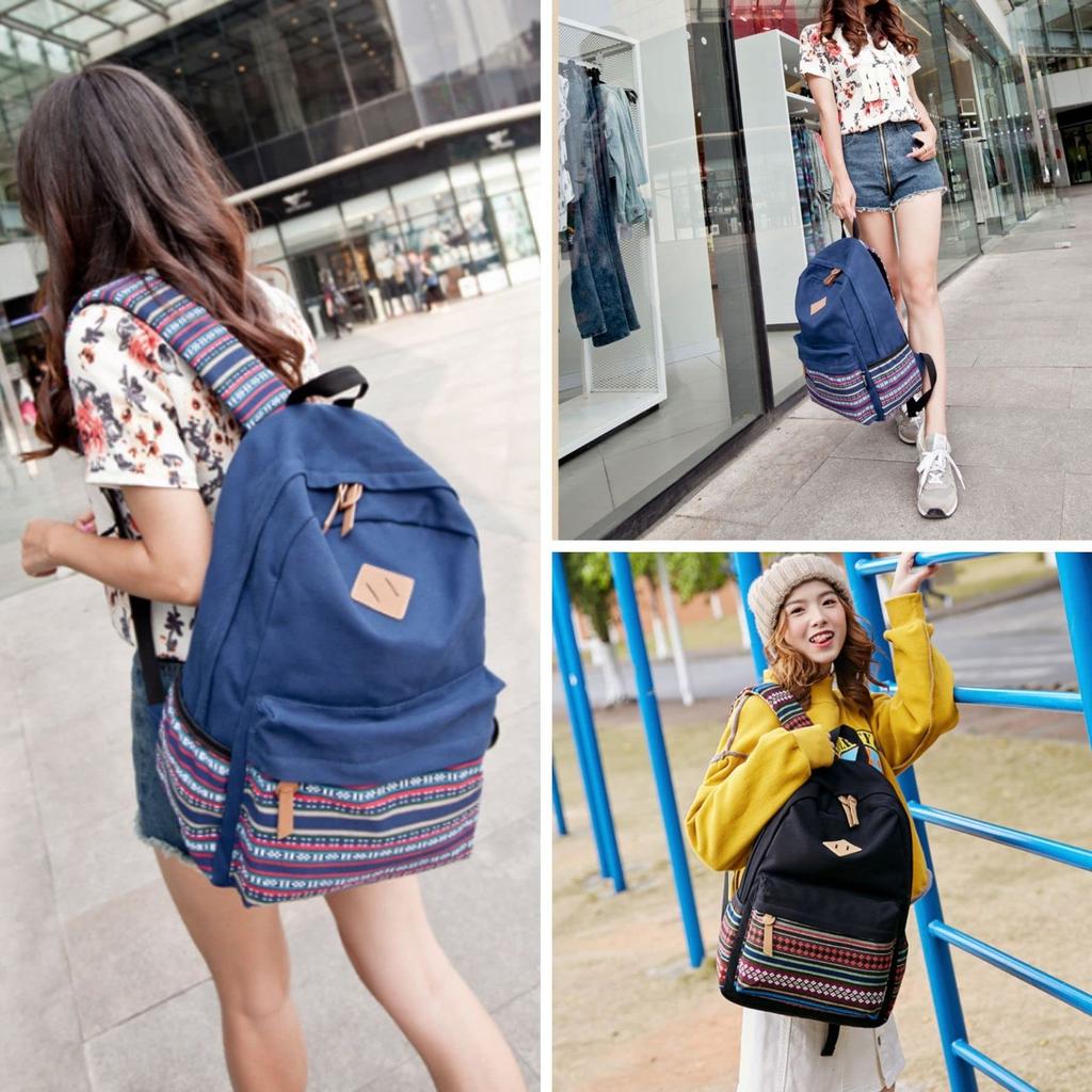 Leaper Canvas Backpack for Women and Girls, LE8860BK, BlackL