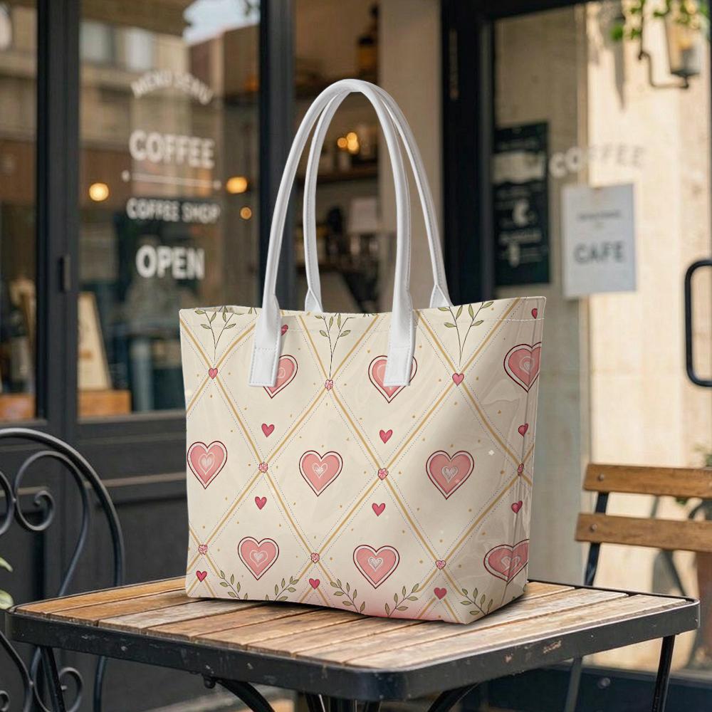 Sweet Heart Pattern Tote Bag Fashion Large Capacity Daily Shoulder Bag for Women Leisure Commute Handbag