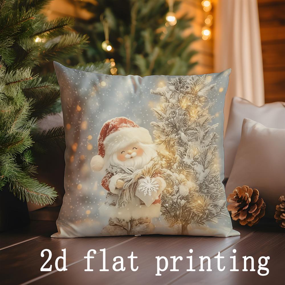 1 Stück/4 Stück - Kissenbezüge mit Weihnachtsmotiv mit Weihnachtsmann, Schneemann & Rentier, Quadratischer Kissenbezug