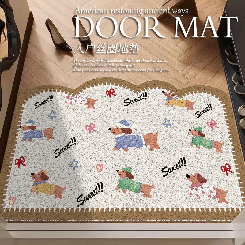 Cartoon Sausage Dog Entrance Door Floor Mat, The Entrance Can Be Cut, Dirt-Resistant Foot Mat, Household Door Anti-Skid Silk Ring Floor Mat