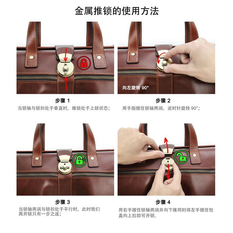 14.2-inch Business Computer Bag With Iron Dumpling Lock Retro Genuine Leather Handheld Diagonal Span Briefcase
