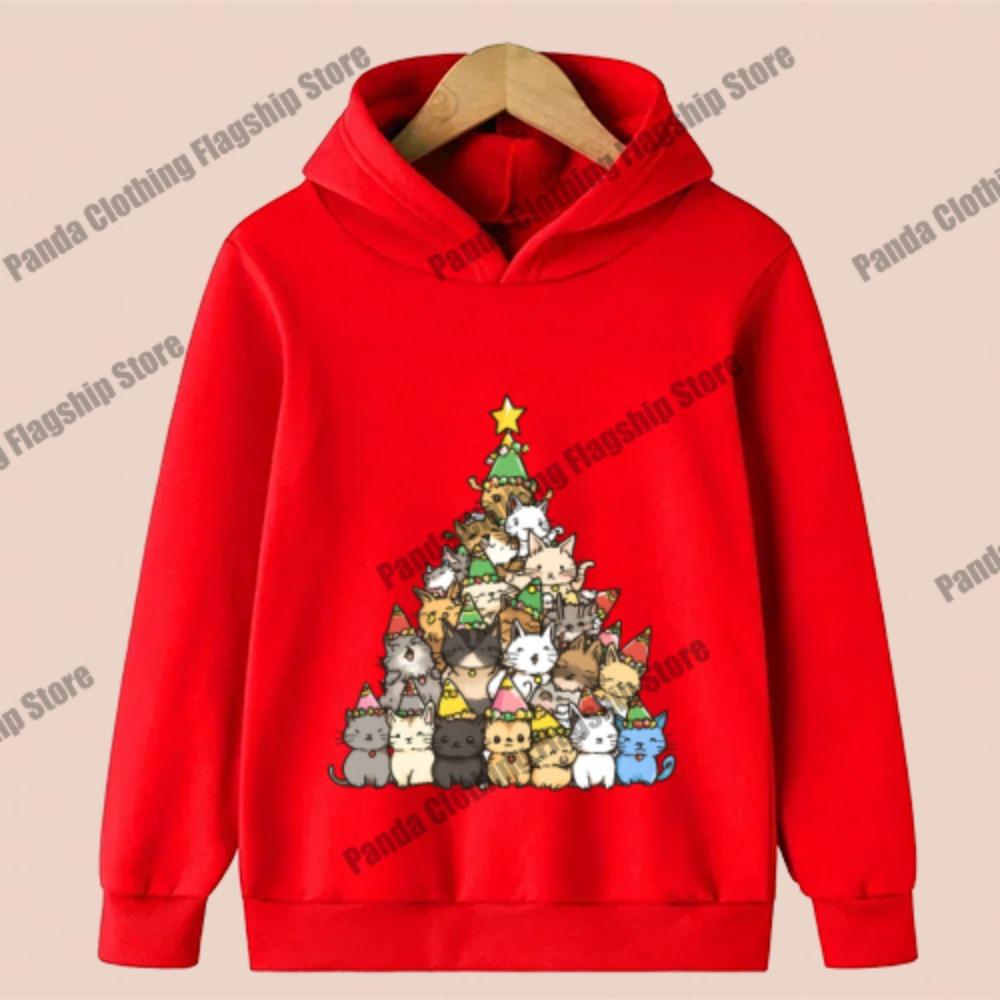 Christmas Children's Sports Hoodie with Christmas Cat Print, Simple Casual Sweatshirt for Boys and Girls, a Holiday Gift.