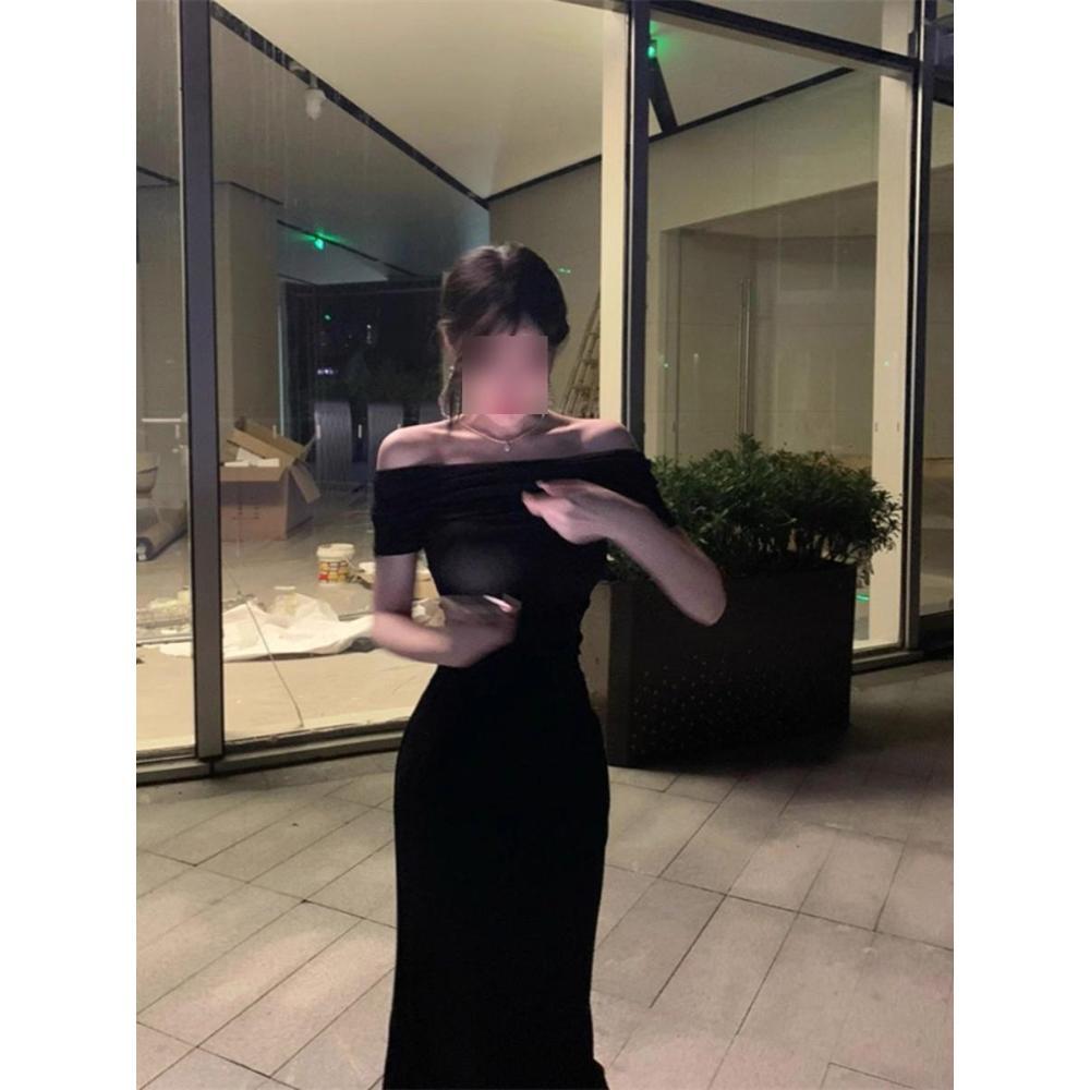 Black Shoulder Dress Women's Summer Sexy Hip Skirt High Cold Off-the-shoulder Dress