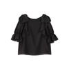 Proportion Body Dressing Ribbon Ruffle Blue Women's Blouse, 5/8 Sleeve,