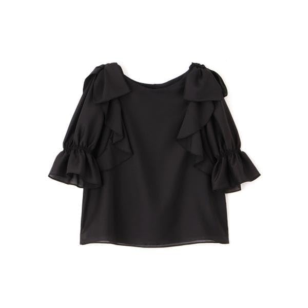 Proportion Body Dressing Ribbon Ruffle Blue Women's Blouse, 5/8 Sleeve,