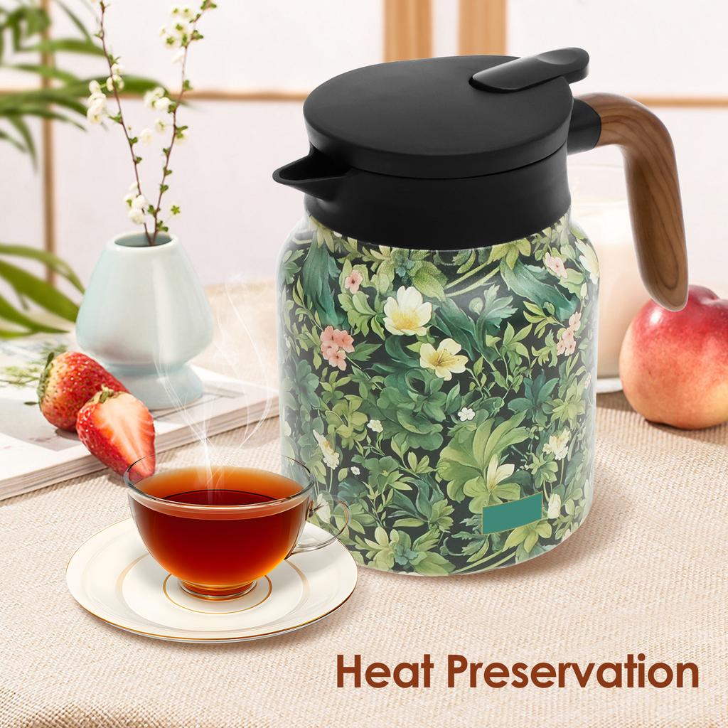 1L Thermal Tea Pot with Handle and Built In Infuser Stainless Steel Insulated Tea Kettle Flower Pattern Insulated Infuser Pots