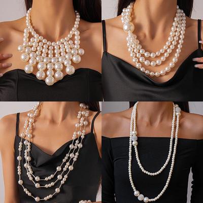 Luksusowy wielowarstwowy naszyjnik z pereł z frędzlami - Europejski i amerykański design