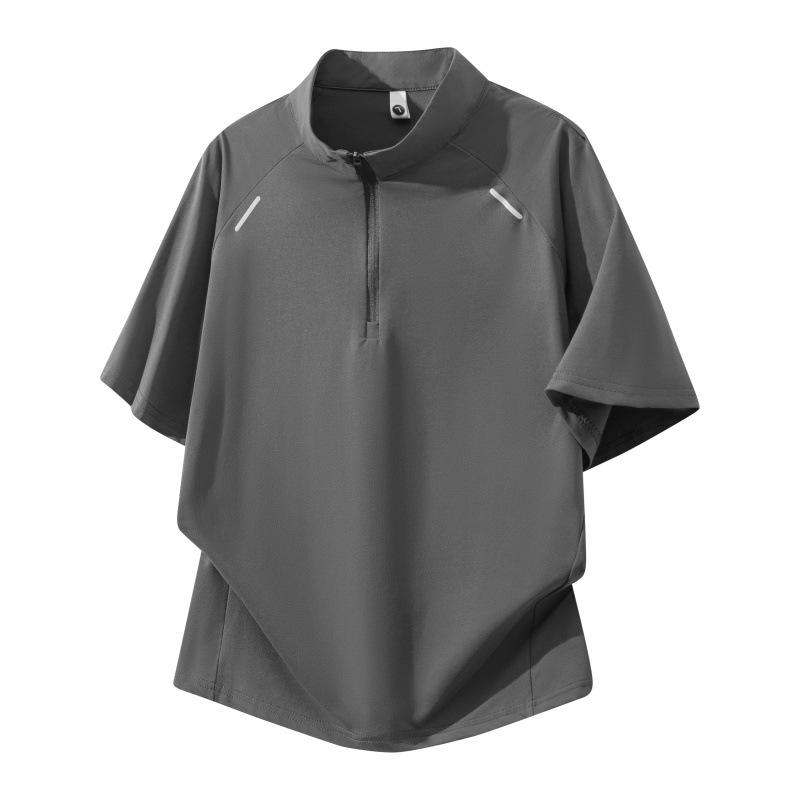 

Мужская футболка с коротким рукавом большого размера Летний топ Стойка воротник Молния Рукав до локтя Спортивная футболка с коротким рукавом для мужчин M серый