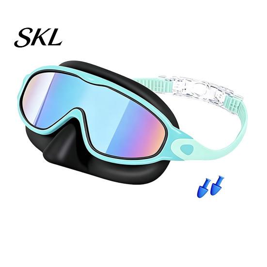 Panoramic Swim Goggles Clip-On with Case, 180 Degrees Wide View Anti-UV Case Pool Goggles, No Leakage Anti-Fog Swimming Eyewear for Children