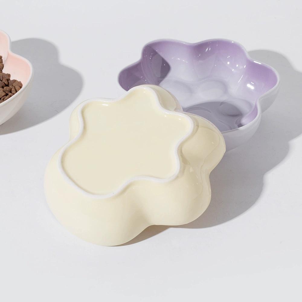 Multi-color Paw Shaped Ceramic Cat Bowl, Non-slip Pet Food Bowl, Easy Clean Feeding Bowl for Cats Dogs