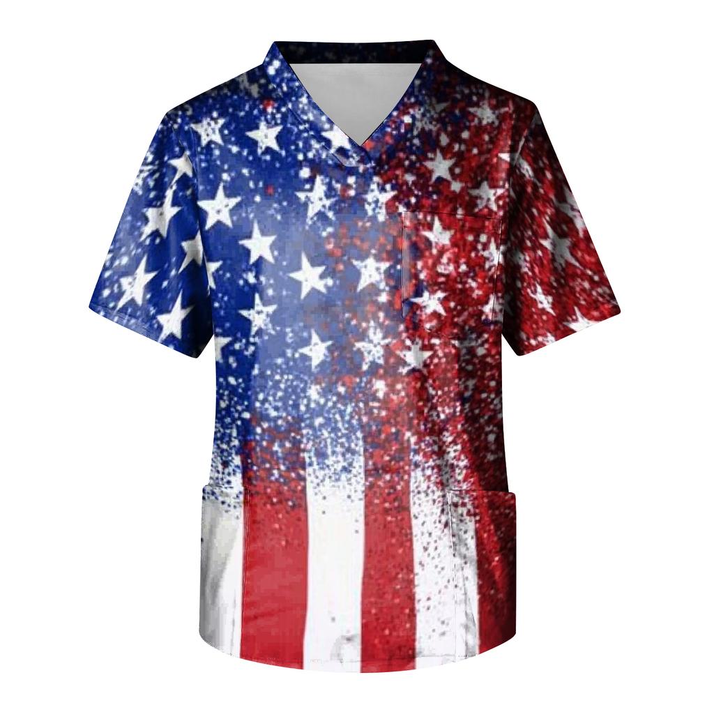 Men's Short Sleeve V-Neck  Print Chest Pocket Care Top