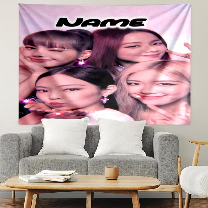 1PC Custom Name Kpop BP Art Compilation Tapestry Hanging for Bedroom,Livingroom, Playroom,Decor Art Room Wall Tapestry Birthday Gifts