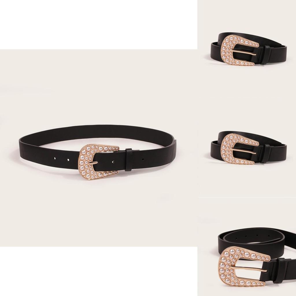 Classic Fashion Casual Leather Belt For Women With Pearl Decor For Spring