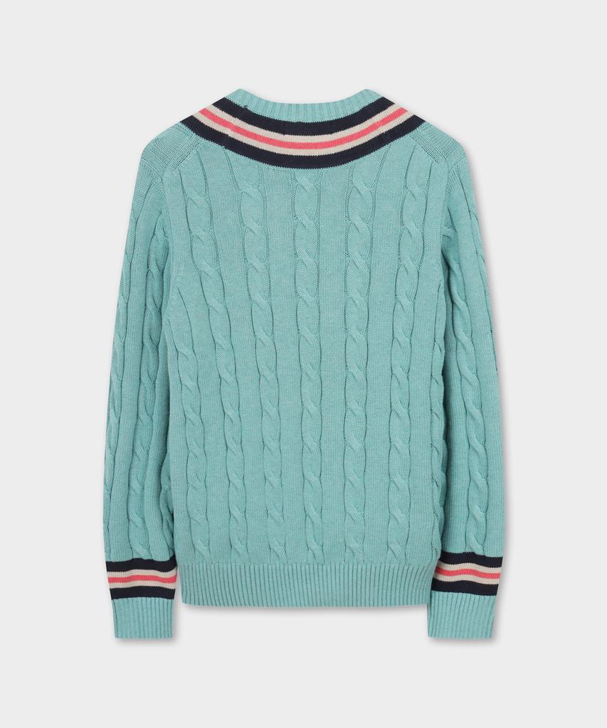 BROOKS BROTHERS Tennis V-Neck Cable Sweater (Light Blue) (Bbwnmmg102)