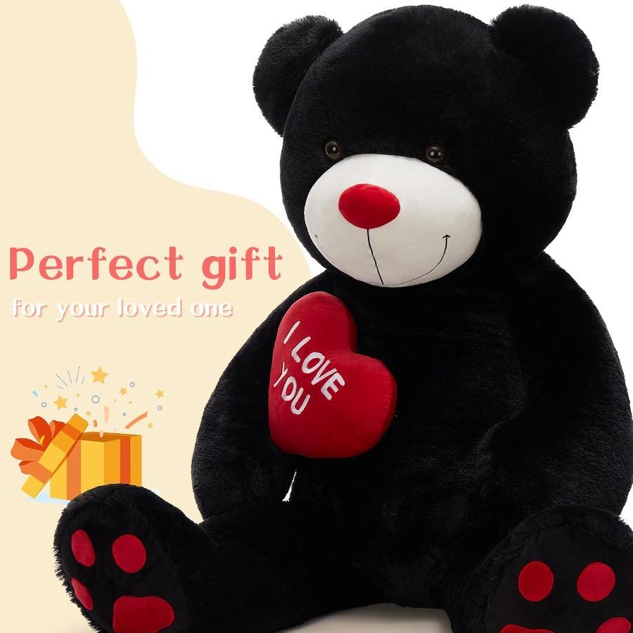 Rotes Herz Große Teddybären Schwarzer Teddybär Stofftiere mit gesticktem Ich liebe dich für Freundin Großer Valentinstag Flauschiges T
