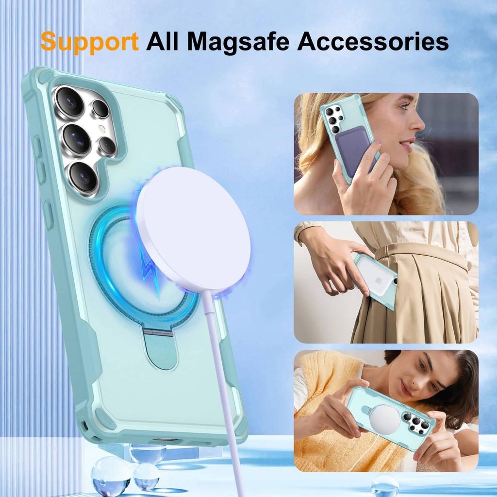 Magnetic Case For Samsung Galaxy S25 Ultra/S25/S24 Plus, MagSafe Charging Compatible Heavy Duty Shockproof Cover With Ring Stand