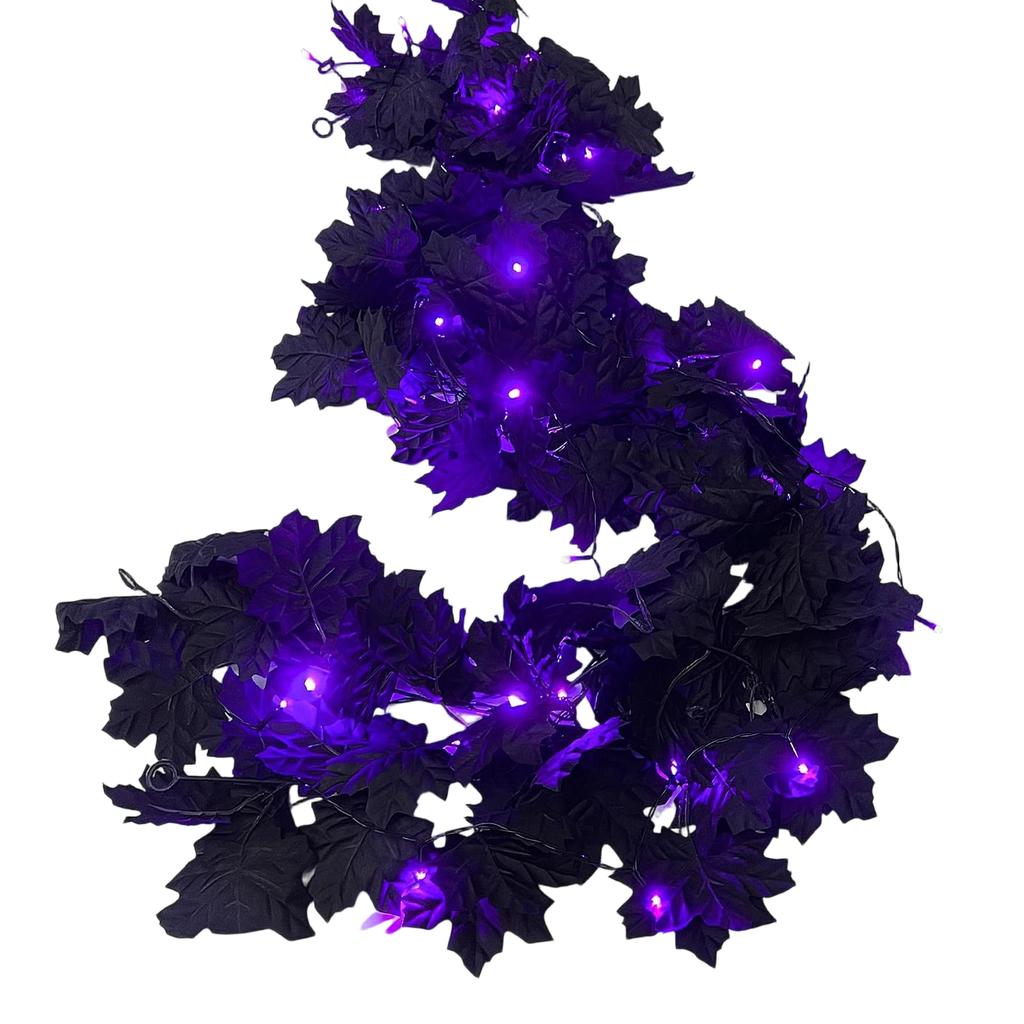 Künstlicher Ahornblatt-Girlande mit 36 schwarzen Spitzen und LED-Lichtern für Thanksgiving Halloween Heimdekoration
