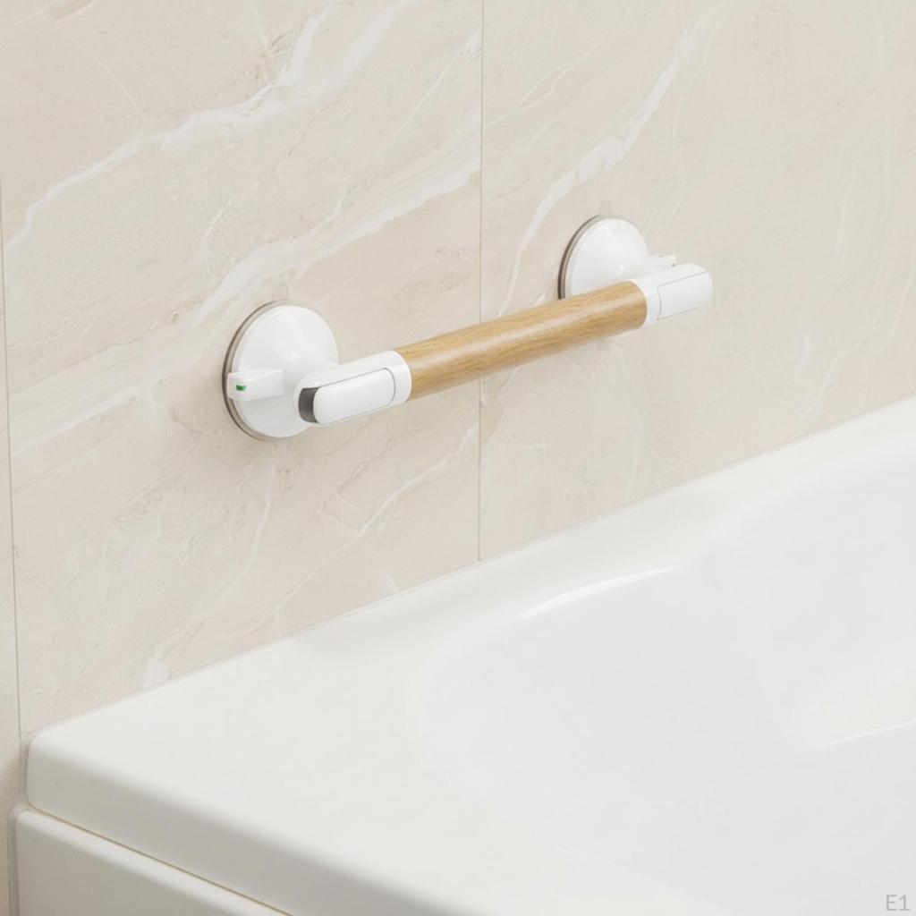Suction Cup Grab Bar Drill Washroom with WoodGrain Grip for Elderly, Young