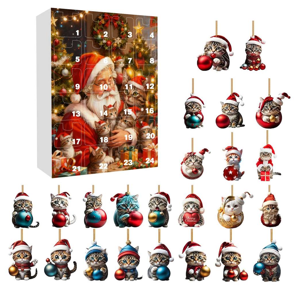 Christmas Countdown Calendar Featuring Adorable Cat Acrylic Decorations For Holiday Gift Giving