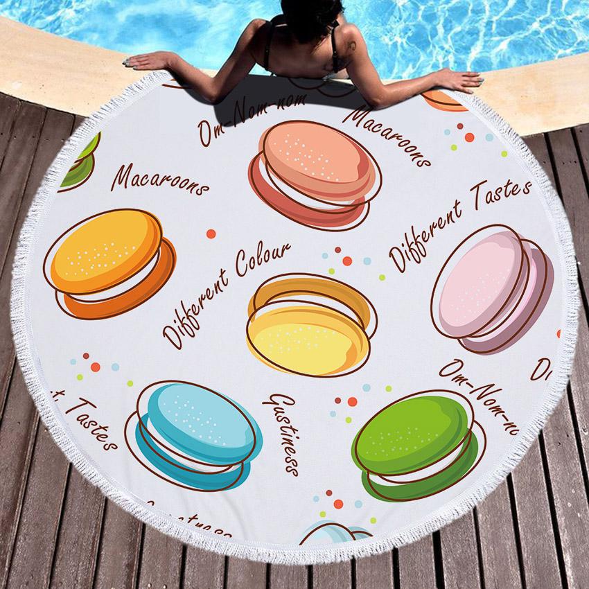 Macaron Donuts Cake Round Beach Towel Thick Shower Bath Towels Microfiber Summer Swim Circle Yoga Mat Blanket 150cm With Tassels