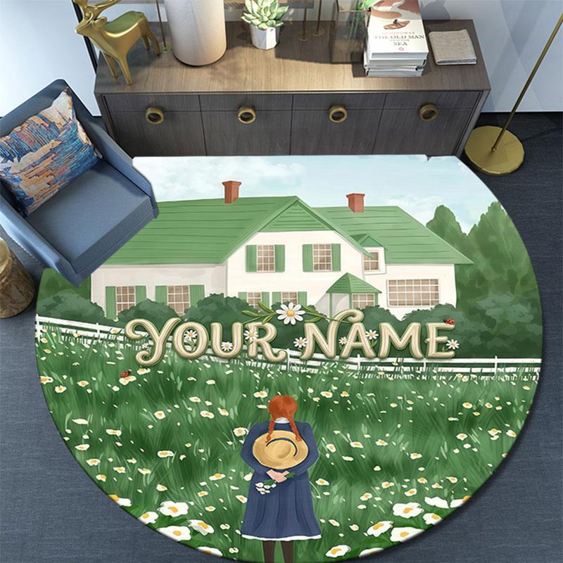 Custom Name,Anne of Green Gables Pattern Round rug,Carpet Rug for Living Room Bedroom Playroom ,Non-slip Floor Mat,Holiday Gifts and Birthday Gifts.