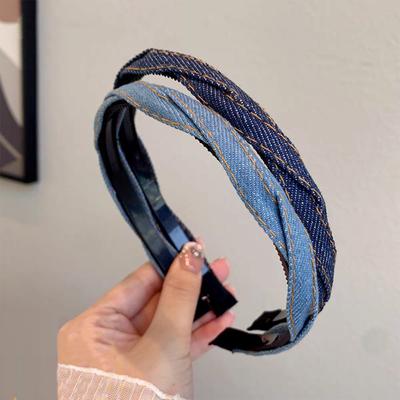 2pc Elegant Denim Blue Twist Hairband with Tooth Retro Headband for Women Girls Hair Bands Hair Accessories