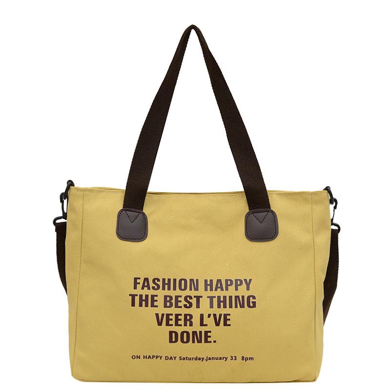 New Canvas Shoulder Bag Large Capacity Student Class Portable Tote Bag Letter Printing Messenger Bag