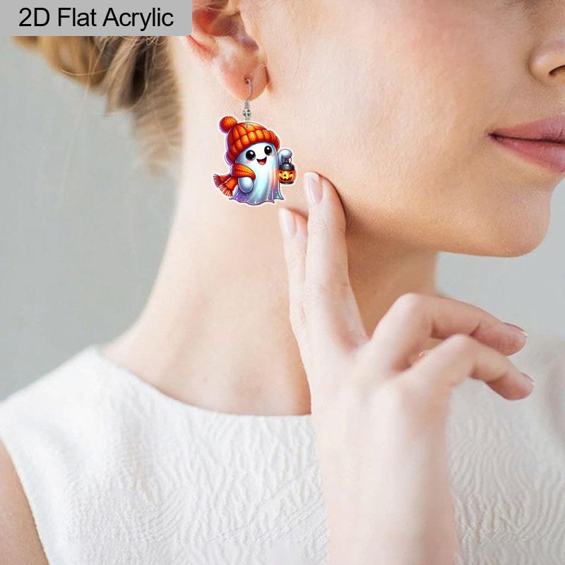 2D Flat Halloween Acrylic Earrings Decorated with Pumpkin Ghost Pattern Pendant Jewelry Ladies Holiday Gift