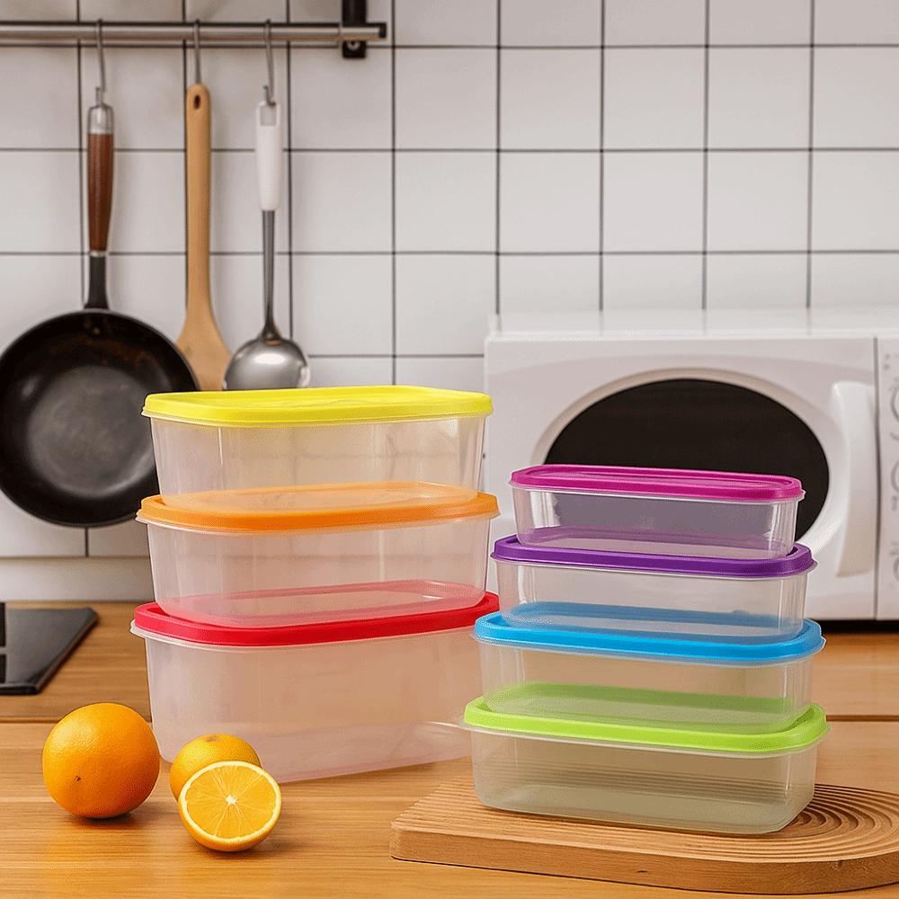 7Pcs Rectangular Food Storage Bowl Rainbow Plastic Food Sealed Box Rapid-Access BPA-Free Sealed Food Container