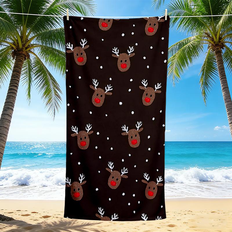 1Pc Reindeer Christmas Theme Beach Towel Quick Dry Multiuse For Beach Pool Gym Yoga Home Travel Christmas Halloween Xmas Gift S1192