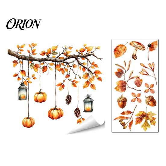 Reusable Animal Wall Decals for Windows Autumn Static Window Sticker with Cute Animals & Maple Leaves, Removable Harvest Self Adhesive Glass Stickers